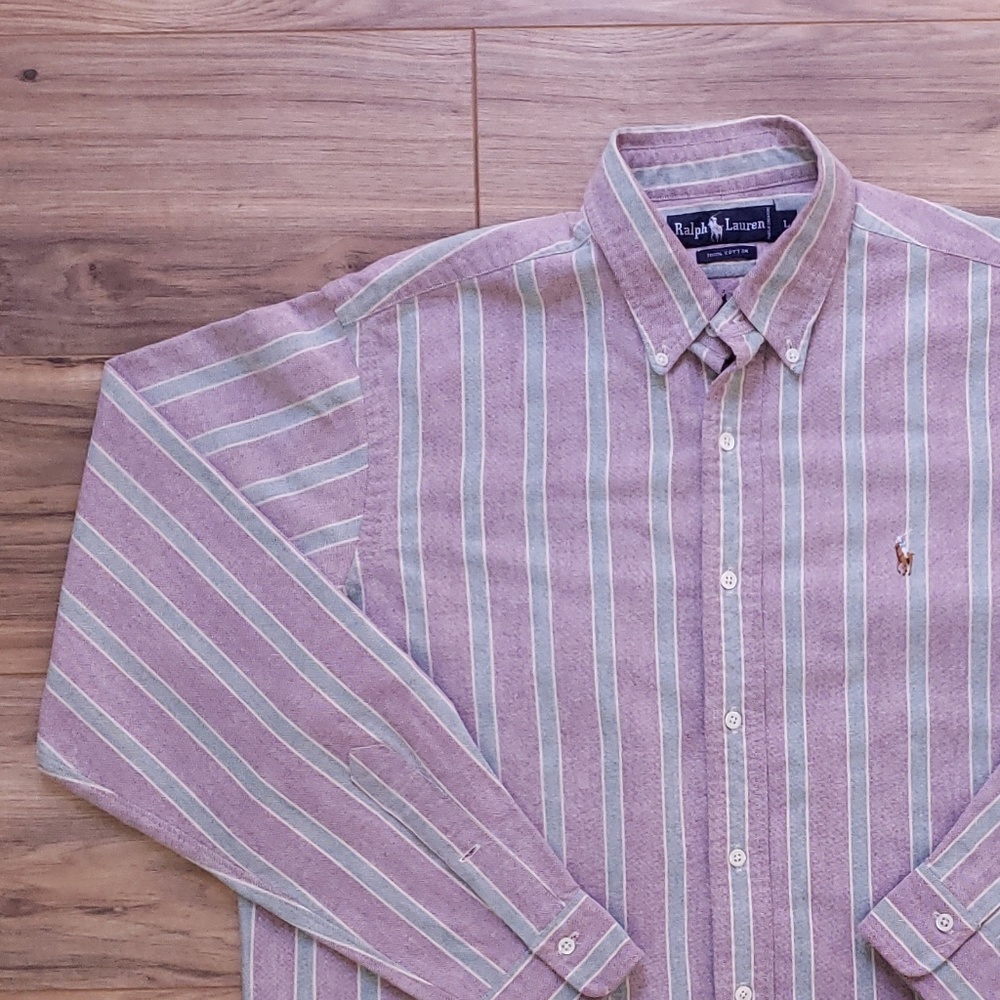 Pink Striped Ralph Lauren Polo Mens Button Down